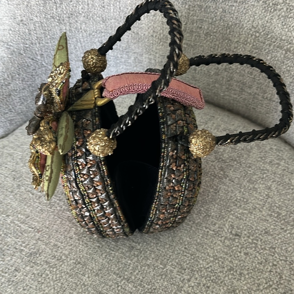 Mary Francis Bloomin Beauty 3D beaded embellished double handle purse pink gold - Picture 9 of 16